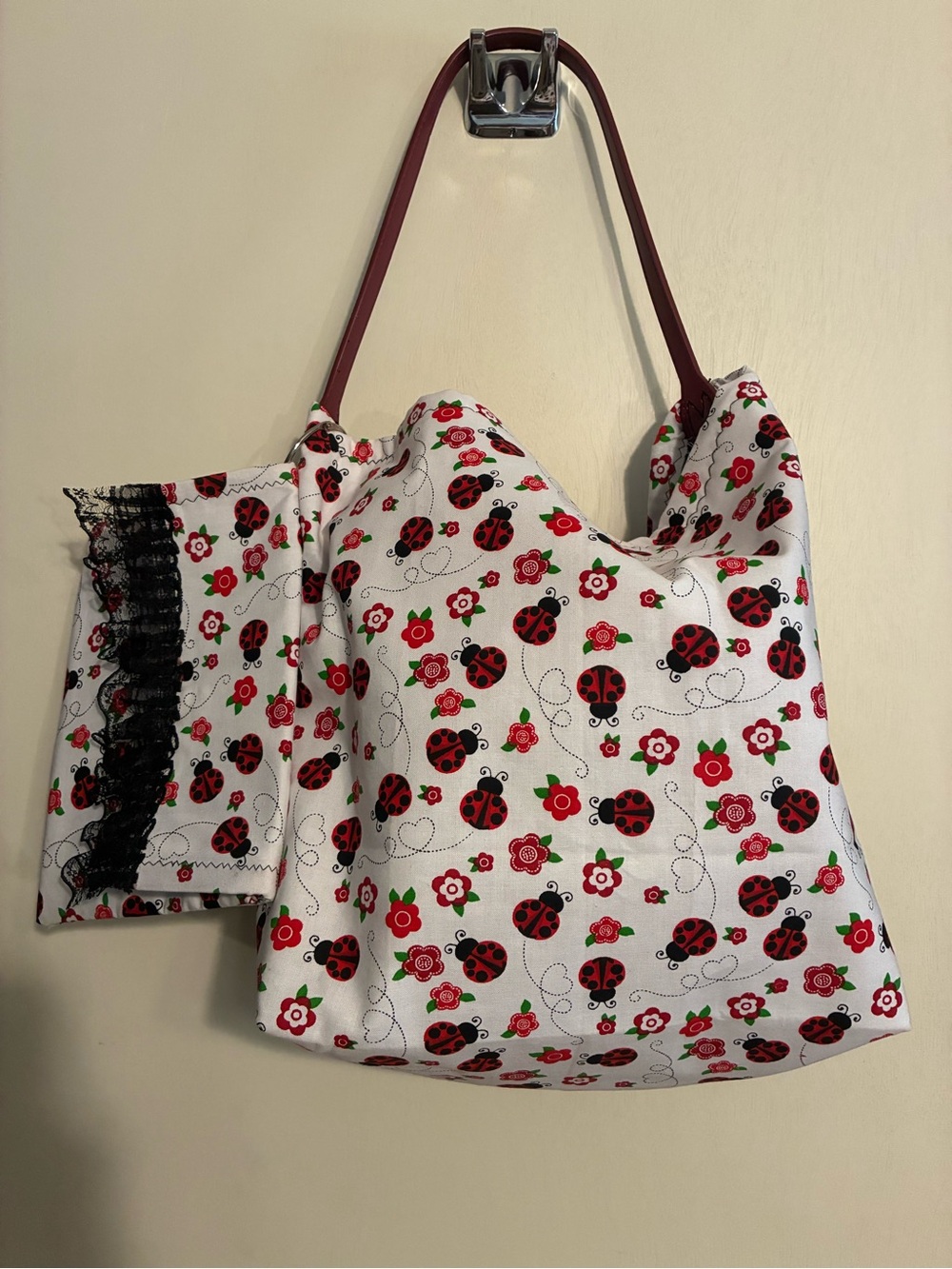 Ladybug Print White Tote Bag with Red Accents